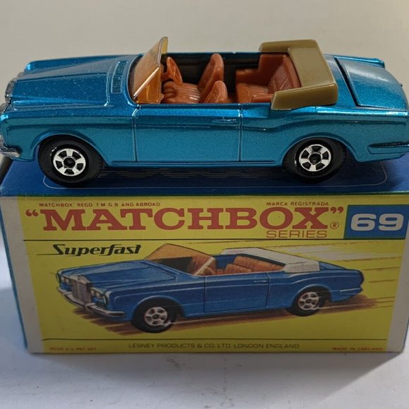 Nrmt Matchbox Lesney Superfast #69 Rolls Royce Shadow Car Metallic Blue Orig Box - Picture 2 of 4